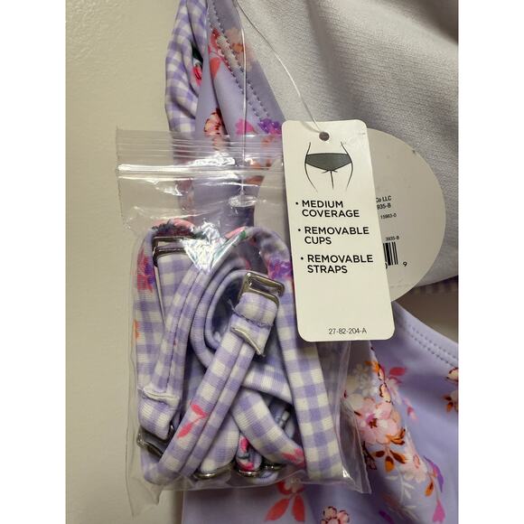 NWT Lavender w/ flowers swimsuit center cut out and optional straps Size Large - Picture 4 of 5
